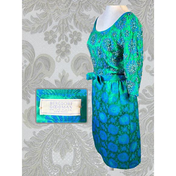 Elegant Green Floral Midi Dress vintage 60s - Picture 3 of 7